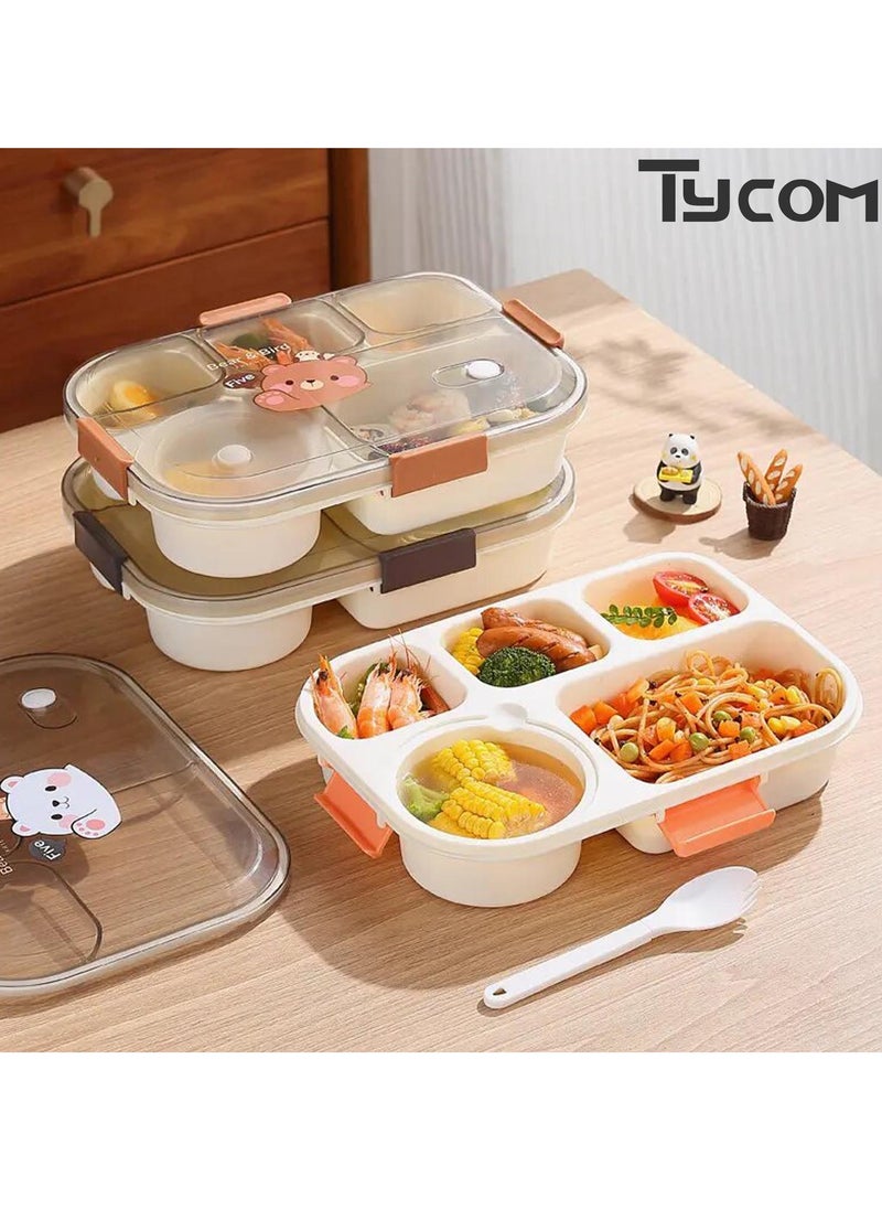 TYCOM Lunch Box for Kid Bento Box Children School Children's Lunch Box with Compartments Leak-proof Lunch Box for Girls and Boys Snack Box Bear Brown.  - Image 2