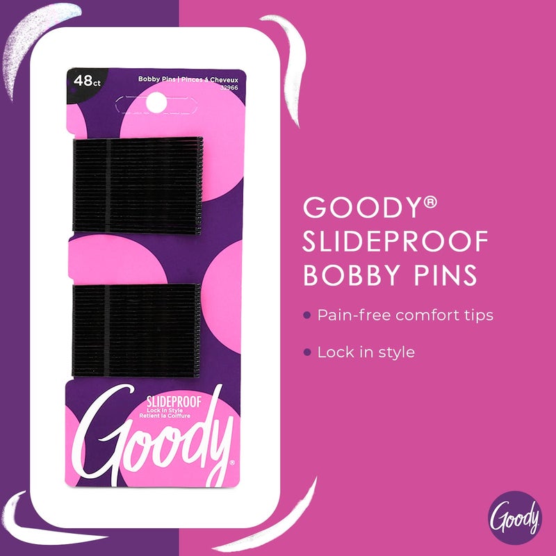 Goody Slideproof Women's Bobby Pin - 48 Count, Crimpled Black - 2 Inch Pain-Free Pins to Style and Secure All Hair Types - Image 2