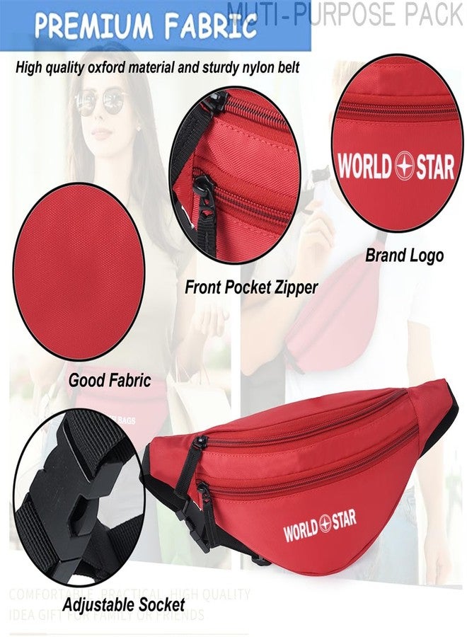 World Star Polyester Waist Pack Travel Handy Hiking Zip Pouch Document Money Phone Belt Sport Bag for Men and Women and Adult | Red | worldstar Bold red Waist Bag - Image 3