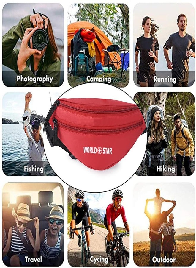 World Star Polyester Waist Pack Travel Handy Hiking Zip Pouch Document Money Phone Belt Sport Bag for Men and Women and Adult | Red | worldstar Bold red Waist Bag - Image 4