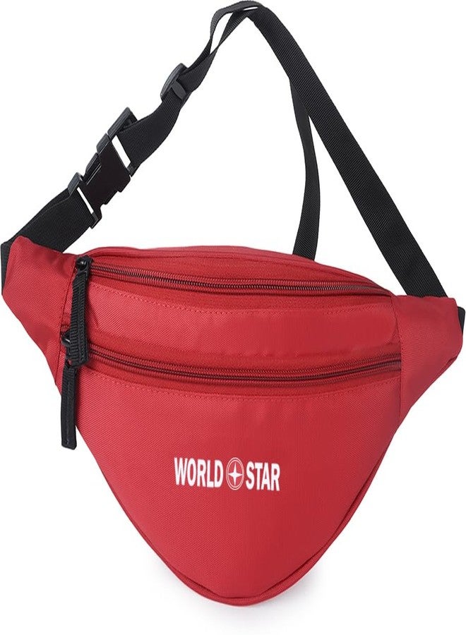 World Star Polyester Waist Pack Travel Handy Hiking Zip Pouch Document Money Phone Belt Sport Bag for Men and Women and Adult | Red | worldstar Bold red Waist Bag - Image 1