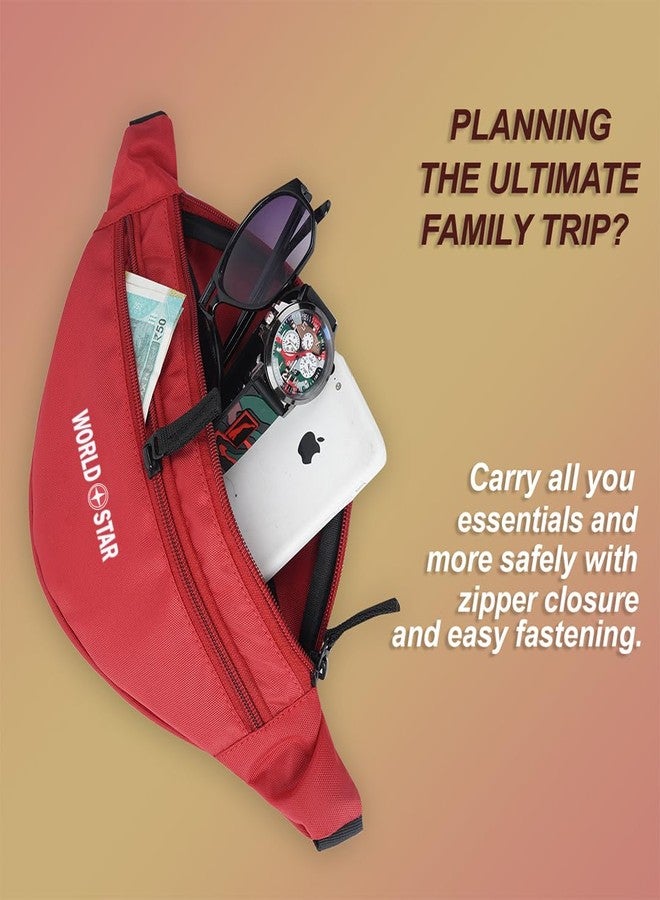 World Star Polyester Waist Pack Travel Handy Hiking Zip Pouch Document Money Phone Belt Sport Bag for Men and Women and Adult | Red | worldstar Bold red Waist Bag - Image 2