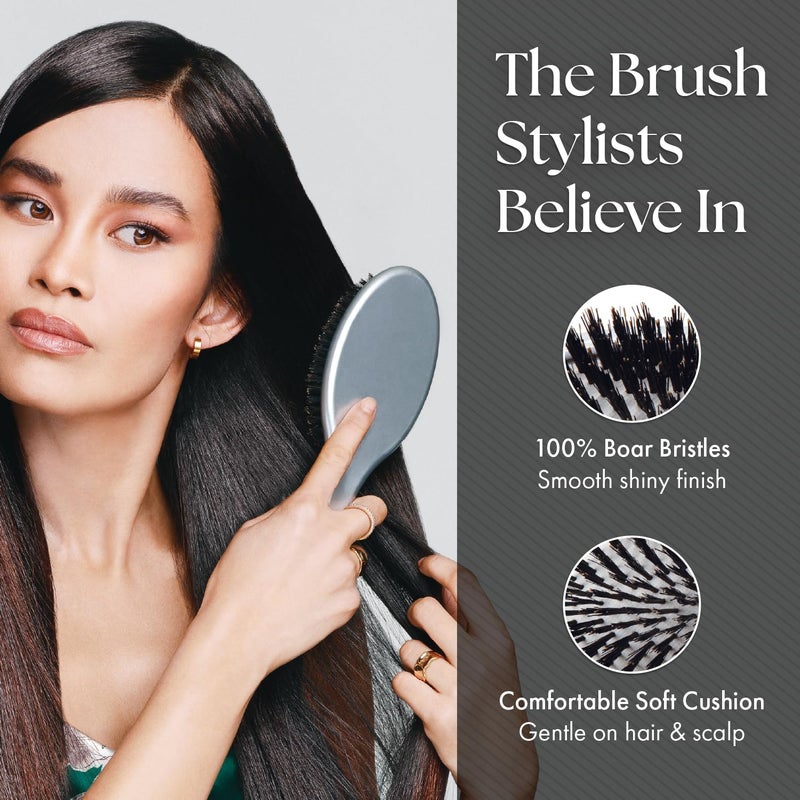 Olivia Garden Ceramic + Ion Supreme Styler Cushion Paddle Brush - Boar & Ionic for Shine, Frizz Control & Smoother Hair - 100% Boar Bristles - Silver - Image 4