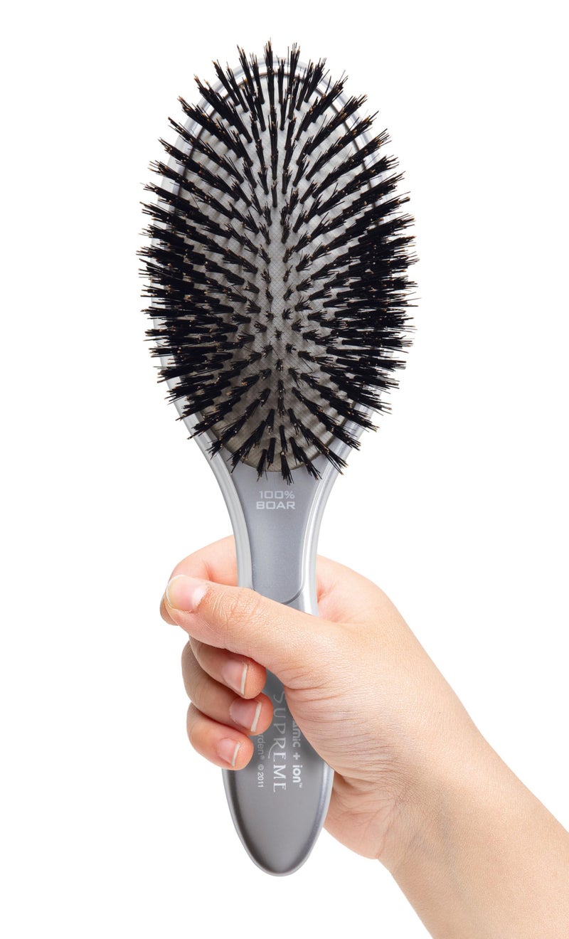 Olivia Garden Ceramic + Ion Supreme Styler Cushion Paddle Brush - Boar & Ionic for Shine, Frizz Control & Smoother Hair - 100% Boar Bristles - Silver - Image 2