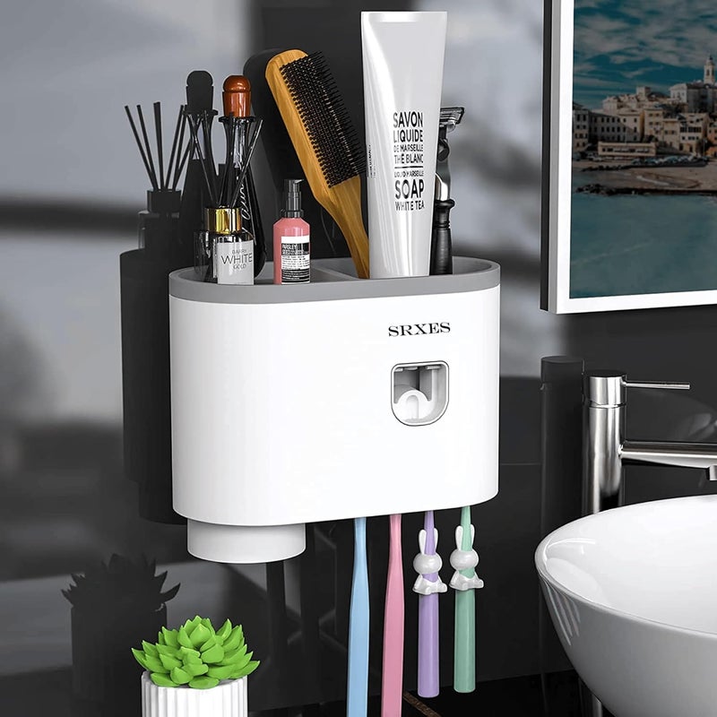 SRXES Toothbrush Holders for Bathroom, Toothbrush Holder Wall Mounted, Toothpaste Dispenser, Brush Holder for Bathroom Wall (1 Cup, White) Acrylonitrile Butadiene Styrene (ABS) - Image 1