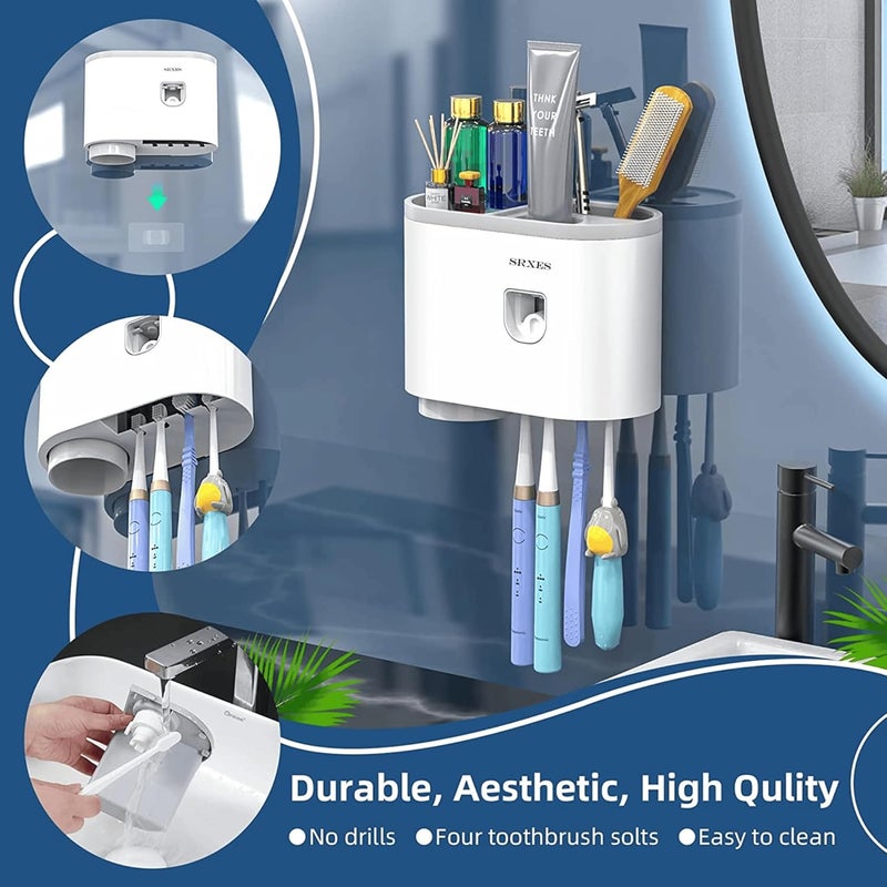 SRXES Toothbrush Holders for Bathroom, Toothbrush Holder Wall Mounted, Toothpaste Dispenser, Brush Holder for Bathroom Wall (1 Cup, White) Acrylonitrile Butadiene Styrene (ABS) - Image 4