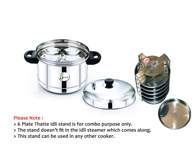 BLeaf Stainless Steel-Induction Idli cooker with Regular Idli Stand/Idli Plates (6 Plates, 24 Idlis) & 6 Plate Thatte Idli Stand (6 Plate, 6 Idli) - Image 2