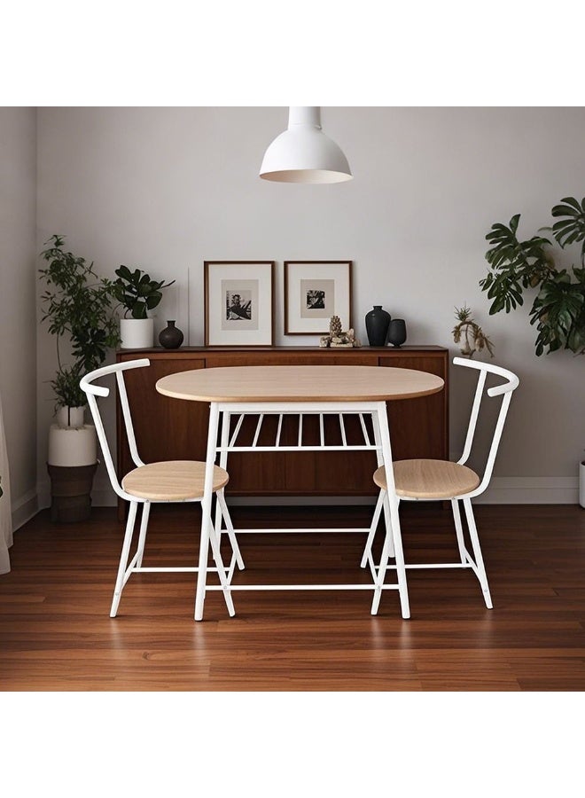 DANUBE HOME Alyaz 1+2 Dining Set - Stylish Sonoma Oak/White Dining Room Furniture, 2-Seater Table & Chairs, Engineered Wood with Metal Legs, Ideal for Small Spaces - Image 1