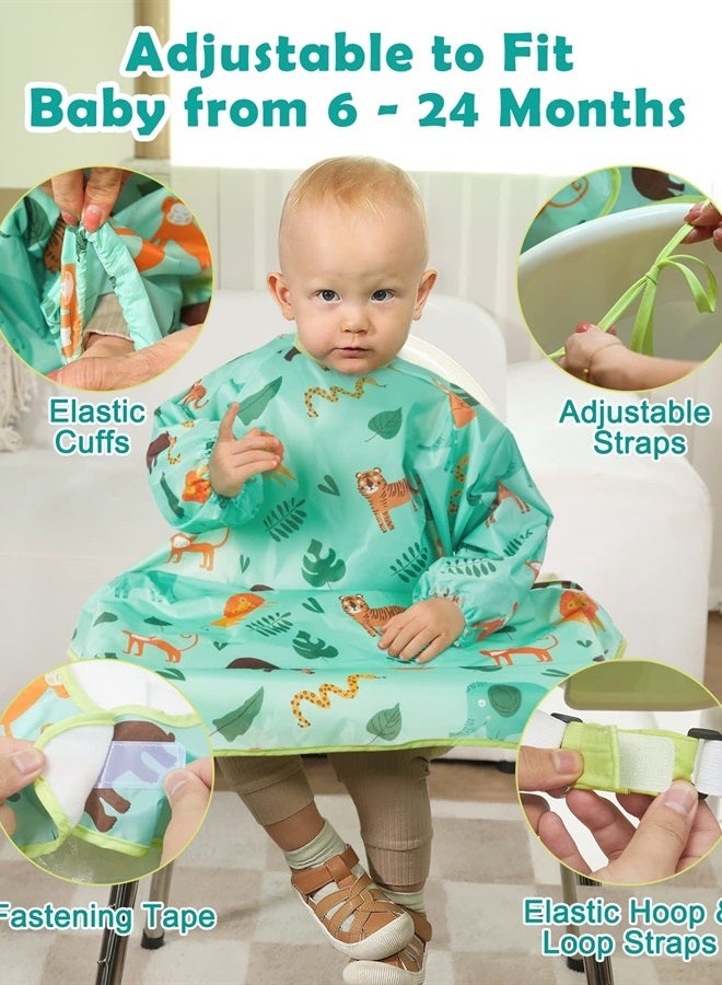 Lictin Coverall Baby Feeding Bibs - 2-Pack Long Sleeve Baby Bibs for Eating, Waterproof Bib Attaches and Fully Cover to Baby Highchair and Table, Adjustable Weaning Bibs, High Chair Food Catcher - Image 2
