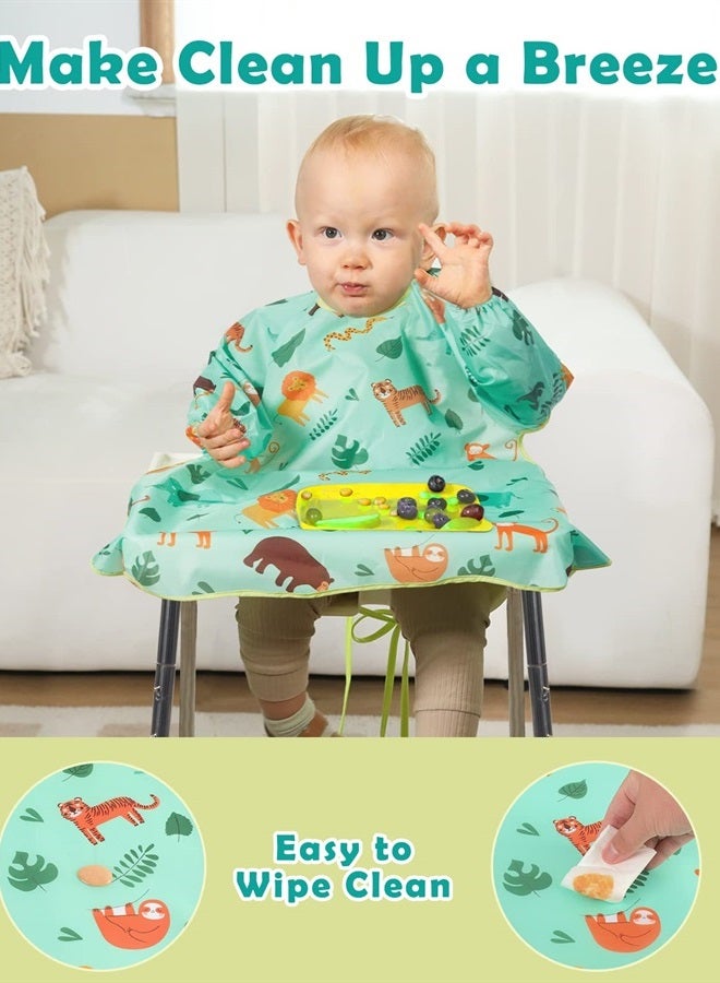Lictin Coverall Baby Feeding Bibs - 2-Pack Long Sleeve Baby Bibs for Eating, Waterproof Bib Attaches and Fully Cover to Baby Highchair and Table, Adjustable Weaning Bibs, High Chair Food Catcher - Image 5