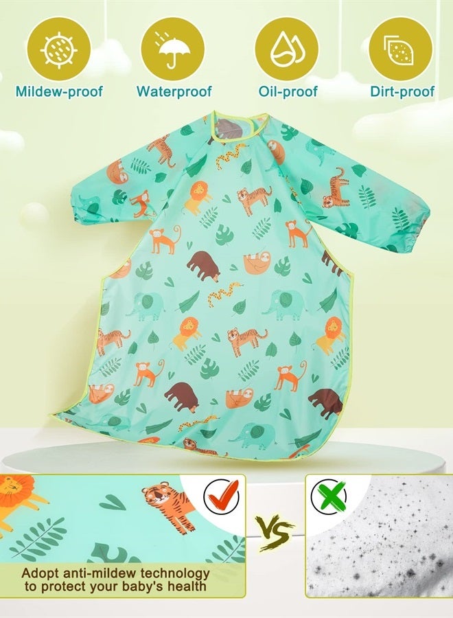 Lictin Coverall Baby Feeding Bibs - 2-Pack Long Sleeve Baby Bibs for Eating, Waterproof Bib Attaches and Fully Cover to Baby Highchair and Table, Adjustable Weaning Bibs, High Chair Food Catcher - Image 3