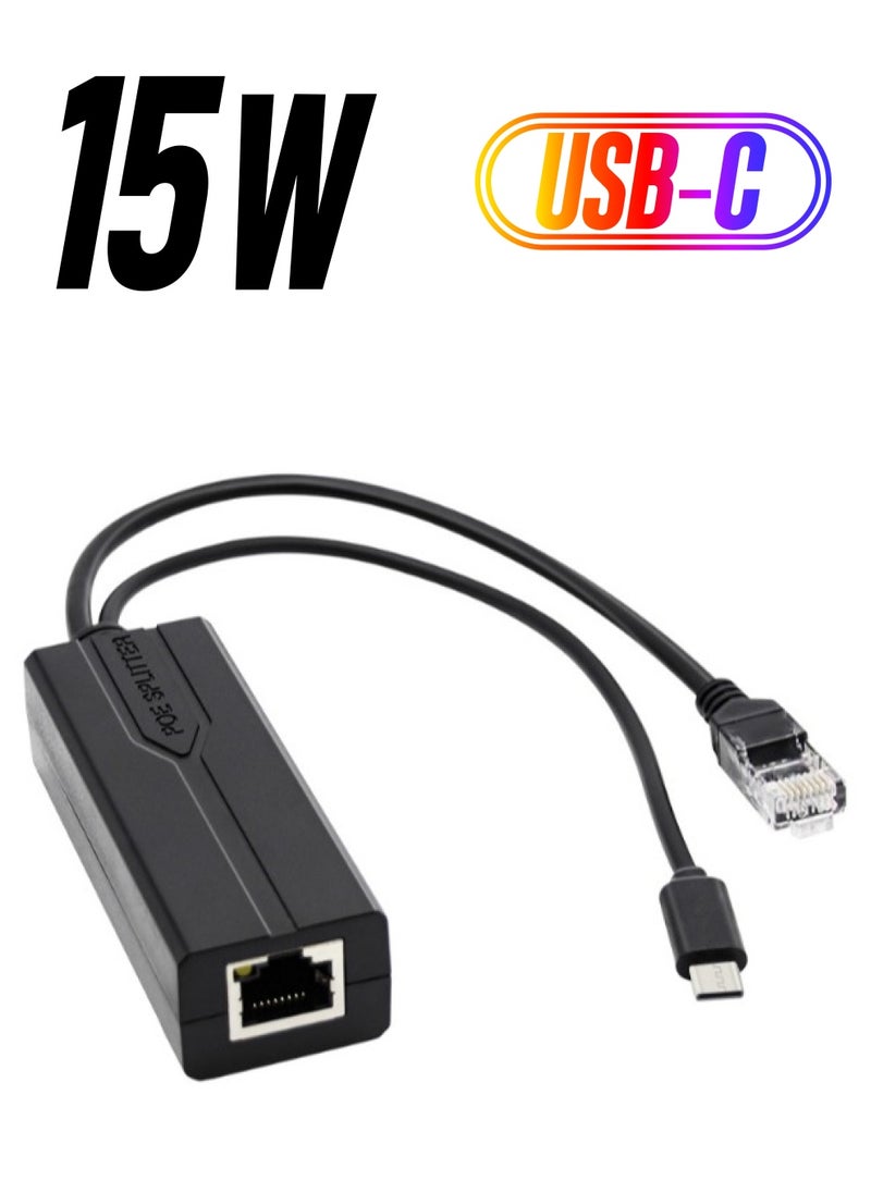 إيغويل جيجابت C-فصل PoE 5V 3A، IEEE 802.3 (AF/AT) معيار، 10/100/1000 ميغابايت PS من نوع C-فصل EtherNet مع منفذ RJ45 ومنفذ من نوع C  - Image 1