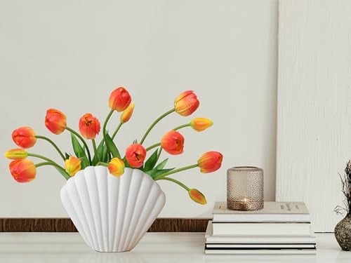 BUZFOWU Artificial Latex Tulips Flowers 15 Pcs Real Touch for Home Garden Wedding Party Festival Decorations DIY Flower Arrangements Orange - Image 3