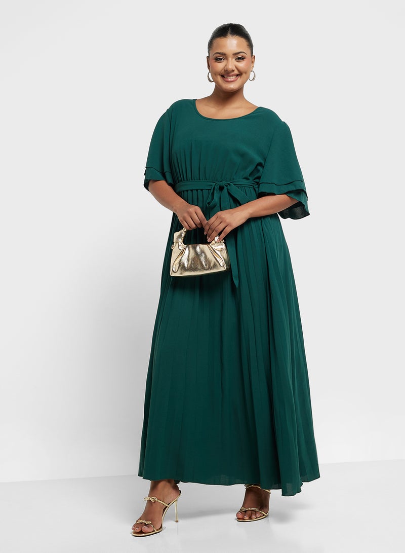 Ella Plus Pleated Green Maxi Dress - Image 1