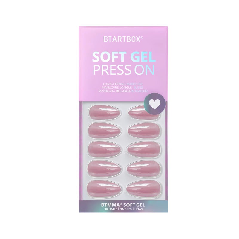 BTArtbox Press On Nails Almond - Soft Gel Press on Nails Pink Chrome Nails, Light Weight & Fit Perfectly, Natural Fake Nail with Nail Glue, Medium Glue On Nails in 15 Sizes - 30 Nail Kit, Lotus Glazed - Image 3