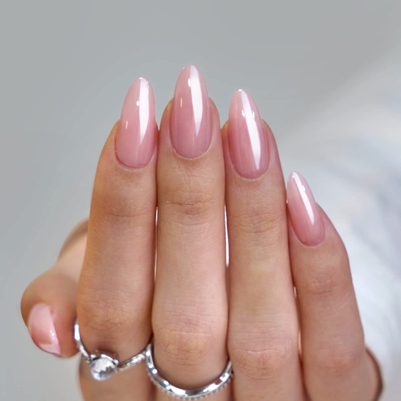 BTArtbox Press On Nails Almond - Soft Gel Press on Nails Pink Chrome Nails, Light Weight & Fit Perfectly, Natural Fake Nail with Nail Glue, Medium Glue On Nails in 15 Sizes - 30 Nail Kit, Lotus Glazed - Image 2