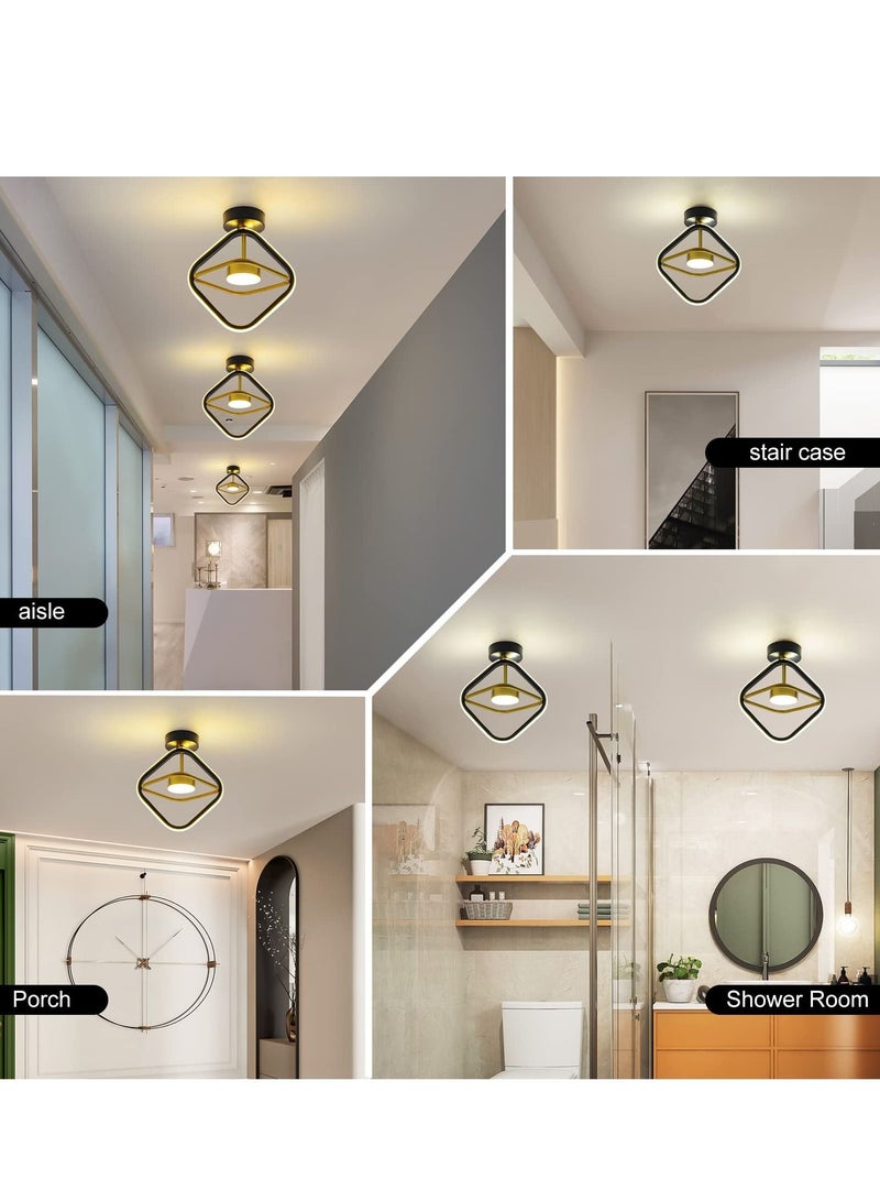 Black Led Ceiling Light, Modern Mini LED Ceiling Lighting Fixtures, Metal Creative Design Ceiling Lamp for Living Room Bedroom Corridor Aisle Hallway Indoor Ceiling Lamp,3 Color (3000K-6500K)