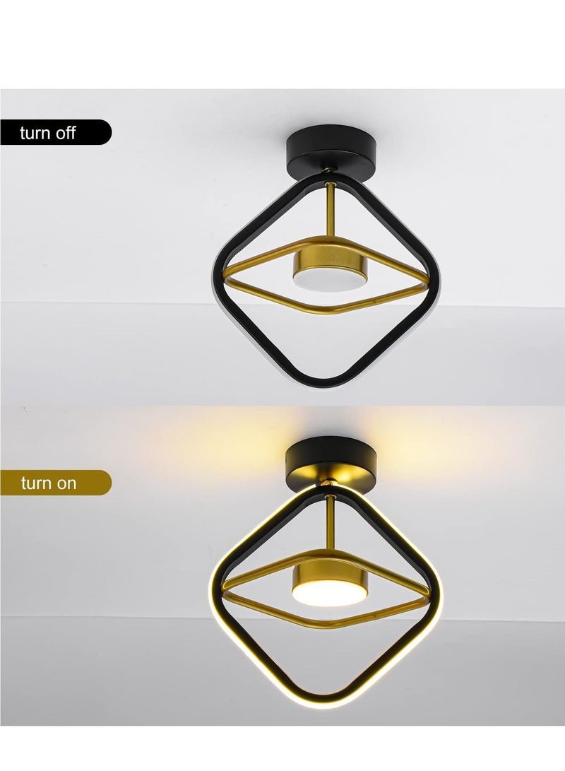 Black Led Ceiling Light, Modern Mini LED Ceiling Lighting Fixtures, Metal Creative Design Ceiling Lamp for Living Room Bedroom Corridor Aisle Hallway Indoor Ceiling Lamp,3 Color (3000K-6500K)