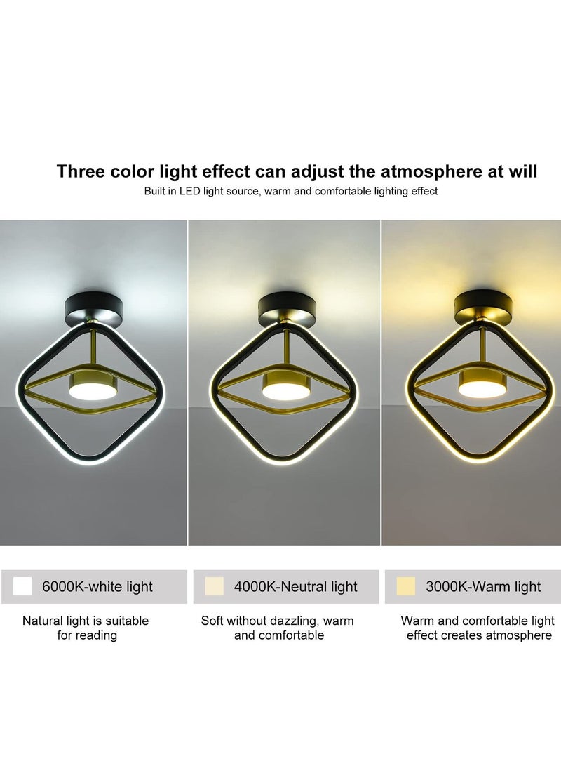 Black Led Ceiling Light, Modern Mini LED Ceiling Lighting Fixtures, Metal Creative Design Ceiling Lamp for Living Room Bedroom Corridor Aisle Hallway Indoor Ceiling Lamp,3 Color (3000K-6500K)