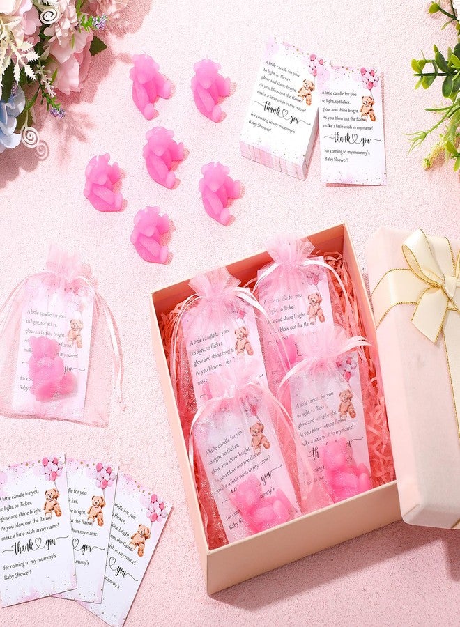 Poen 50 Sets Bear Candles Gender Reveal Cute Candle 50 Bear Thank You Card and Gift Bags Girl Boy Baby Shower Return Gifts for Guest(Pink) - Image 4