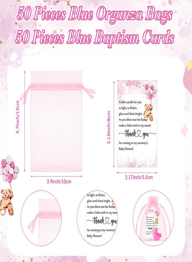 Poen 50 Sets Bear Candles Gender Reveal Cute Candle 50 Bear Thank You Card and Gift Bags Girl Boy Baby Shower Return Gifts for Guest(Pink) - Image 3