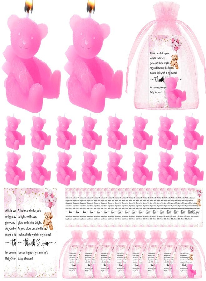 Poen 50 Sets Bear Candles Gender Reveal Cute Candle 50 Bear Thank You Card and Gift Bags Girl Boy Baby Shower Return Gifts for Guest(Pink) - Image 1
