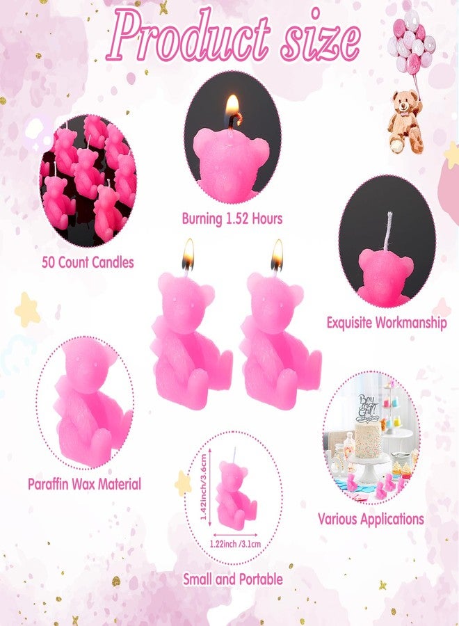 Poen 50 Sets Bear Candles Gender Reveal Cute Candle 50 Bear Thank You Card and Gift Bags Girl Boy Baby Shower Return Gifts for Guest(Pink) - Image 2