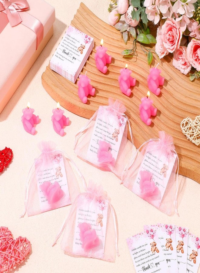 Poen 50 Sets Bear Candles Gender Reveal Cute Candle 50 Bear Thank You Card and Gift Bags Girl Boy Baby Shower Return Gifts for Guest(Pink) - Image 5