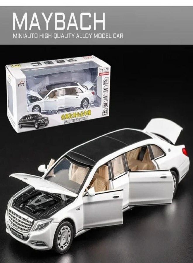 Mercedes Benz Maybach S650 1:32 Extended Version Diecast Metal Alloy Model Car Sound Light Collection Kids Toy Gifts (White) - Image 1