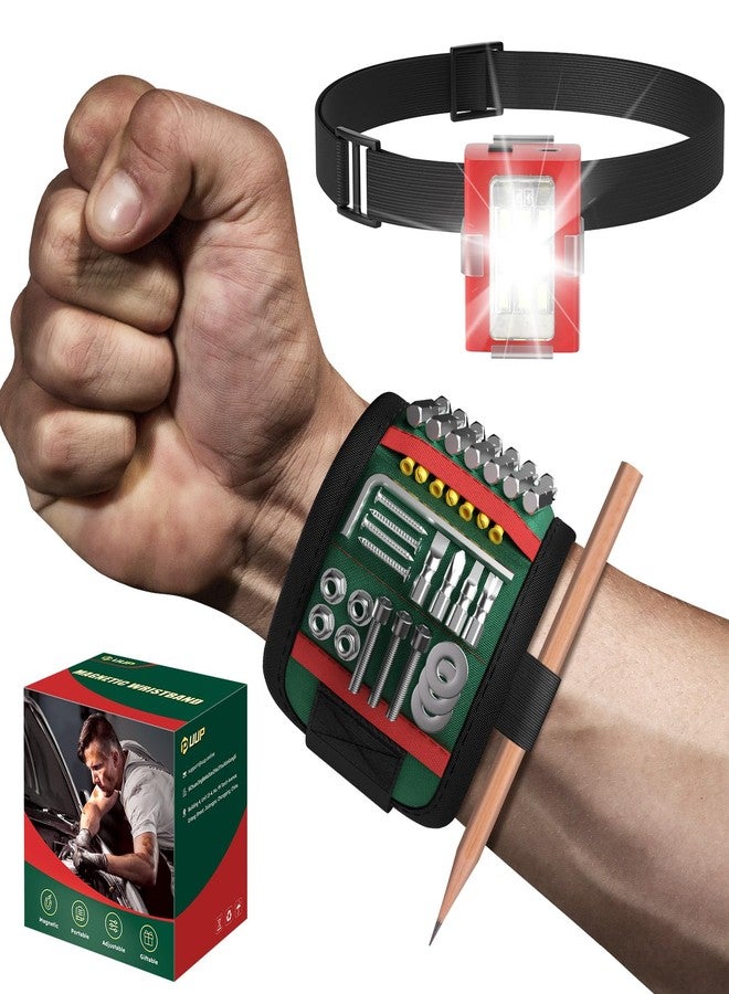 UUP Magnetic Wristband for Tools, Tool Holder for Screws, Nails, Drill Bits with Work Light and 15 Super Magnets, Christmas Father's Day Gifts for Men, Dad, Handymen, Mechanics - Image 1