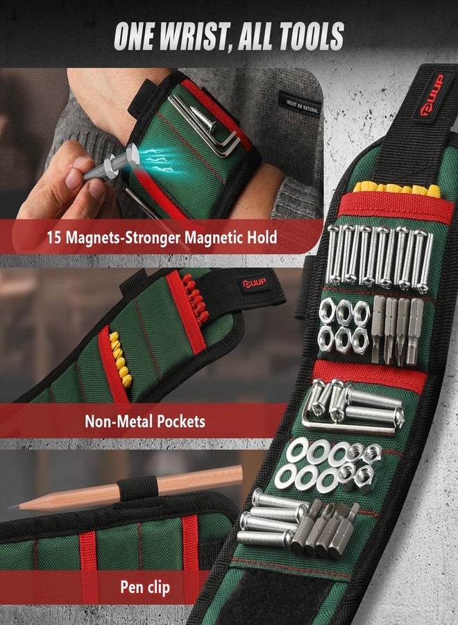 UUP Magnetic Wristband for Tools, Tool Holder for Screws, Nails, Drill Bits with Work Light and 15 Super Magnets, Christmas Father's Day Gifts for Men, Dad, Handymen, Mechanics - Image 3