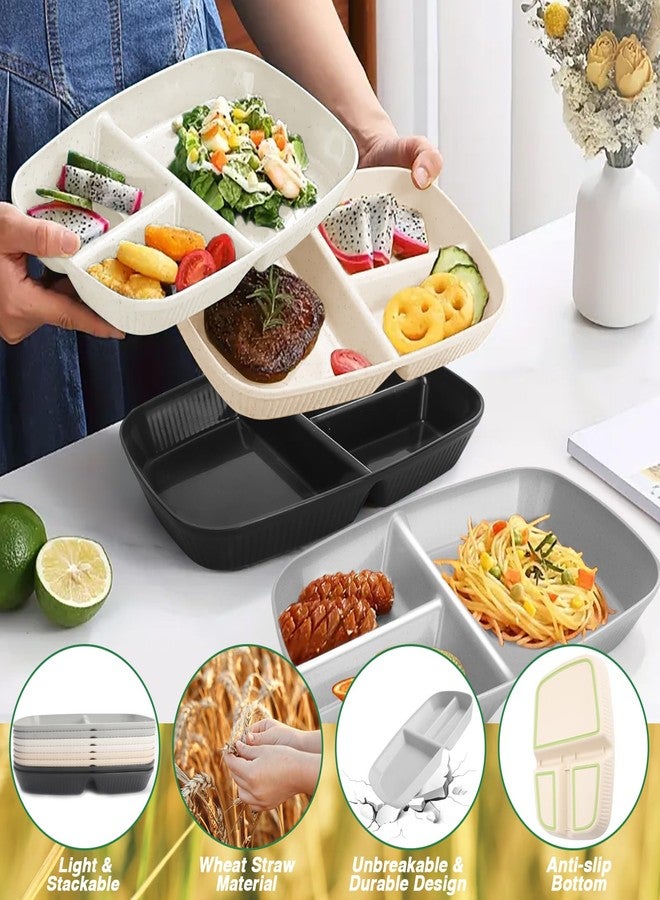 shopwithgreen Divided Plate for Adults, 8 Pcs (10.5 Inch) Unbreakable Wheat Straw Plates with 3 Compartments, Reusable Bariatric Portion Control Plate for Kids Toddlers, Dishwasher & Microwave Safe - Image 2