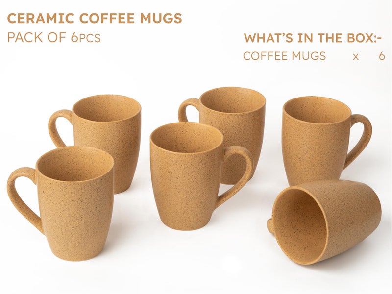 Bodhi House Handcrafted Ceramic Coffee Mug Set of 6 Pieces (300 Ml), Stoneware Tea Cup, Microwave Safe Medium Milk Mug, Matte Finish, Ideal for daily use, Casual Gatherings and Gifting, Mustard Yellow - Image 2
