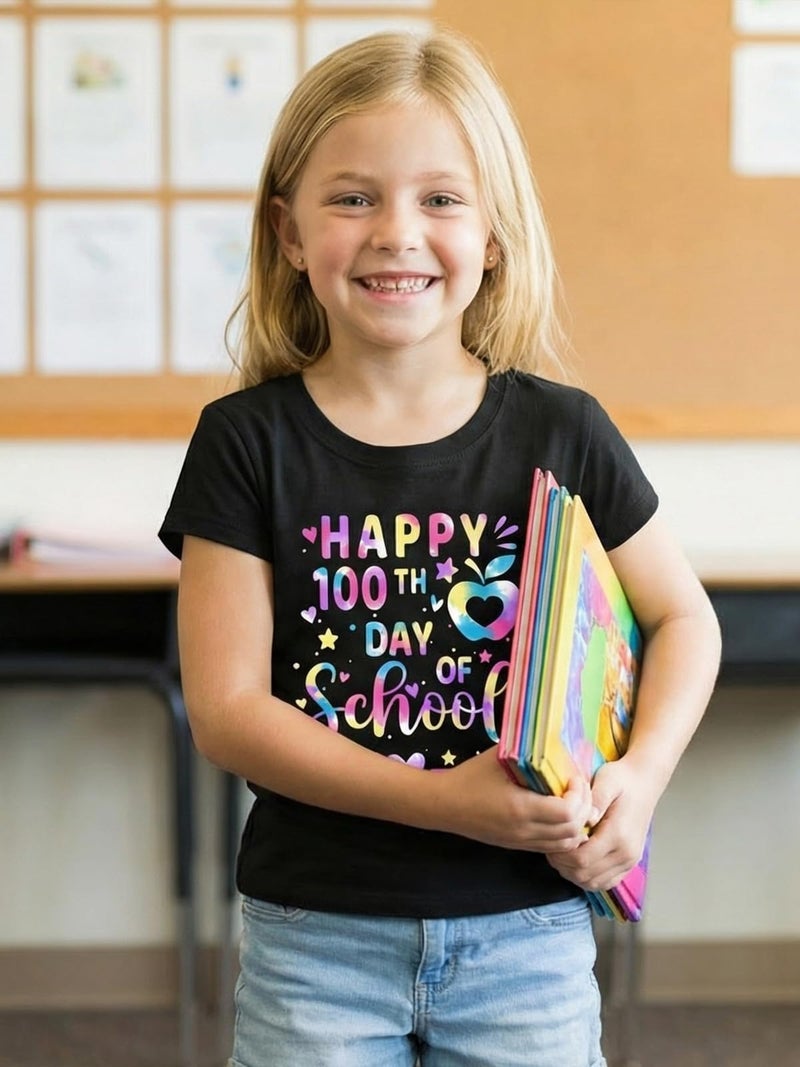 YHHR Toddler 100 Days of School Shirt Boys Girls Smile Face 100th Day of School Shirts Back to School Tee Black - Image 2