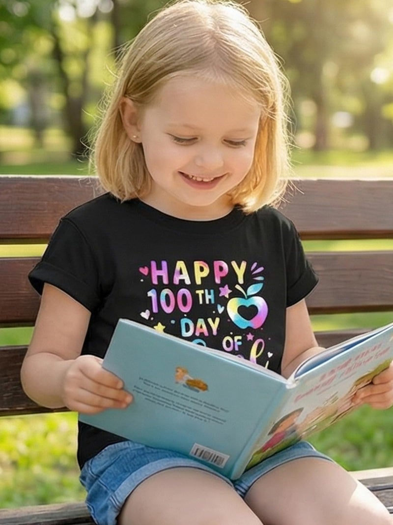 YHHR Toddler 100 Days of School Shirt Boys Girls Smile Face 100th Day of School Shirts Back to School Tee Black - Image 3