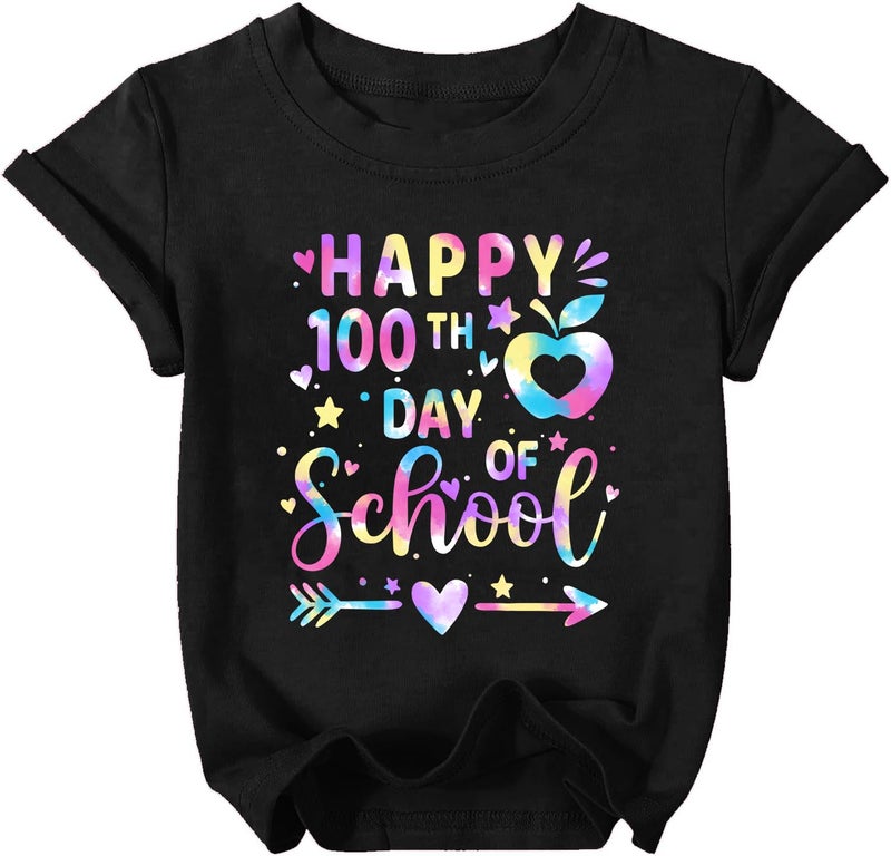 YHHR Toddler 100 Days of School Shirt Boys Girls Smile Face 100th Day of School Shirts Back to School Tee Black - Image 1