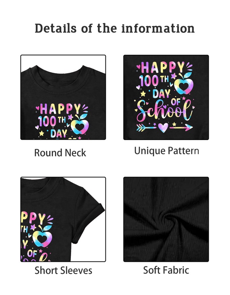 YHHR Toddler 100 Days of School Shirt Boys Girls Smile Face 100th Day of School Shirts Back to School Tee Black - Image 5