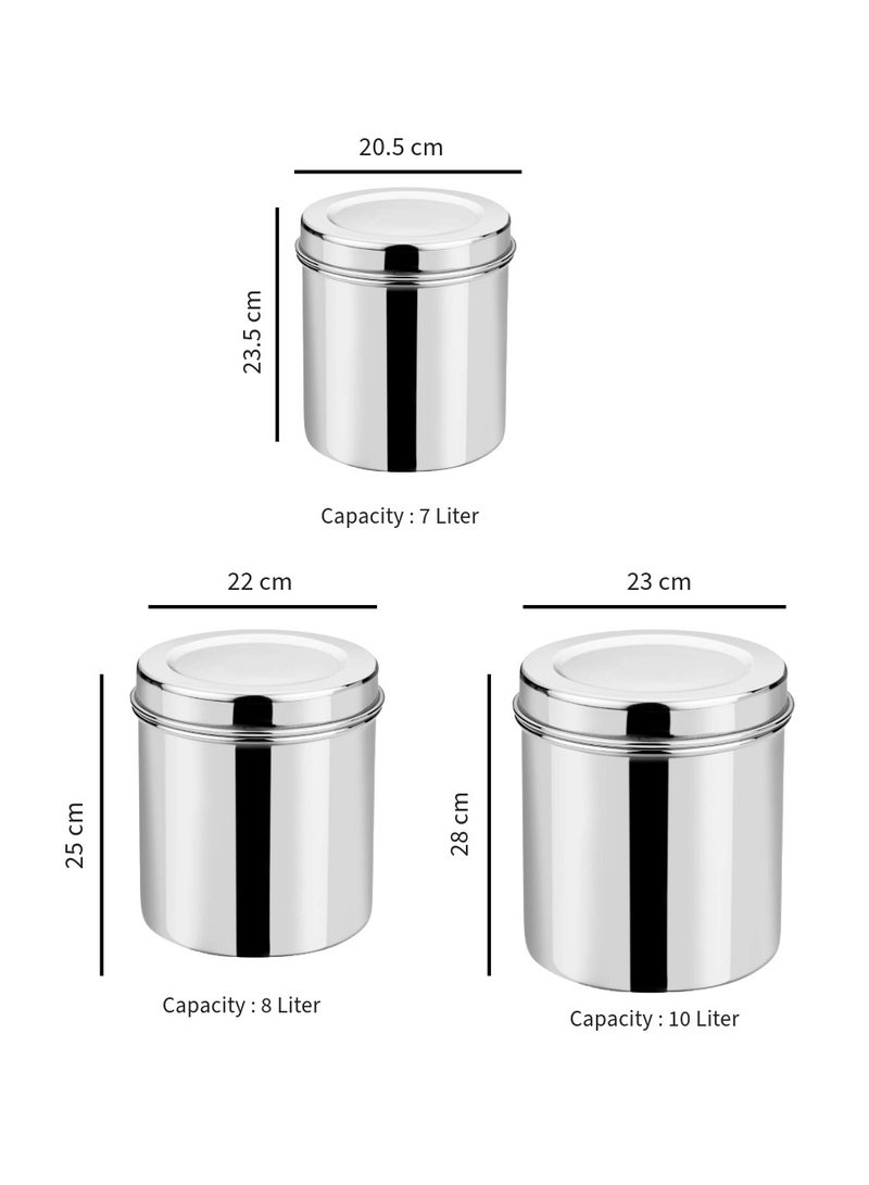 Ayda 3-Pieces Stainless Steel Dabba 7/8/10 Liter Storage Box with Air Tight Lid  - Image 2