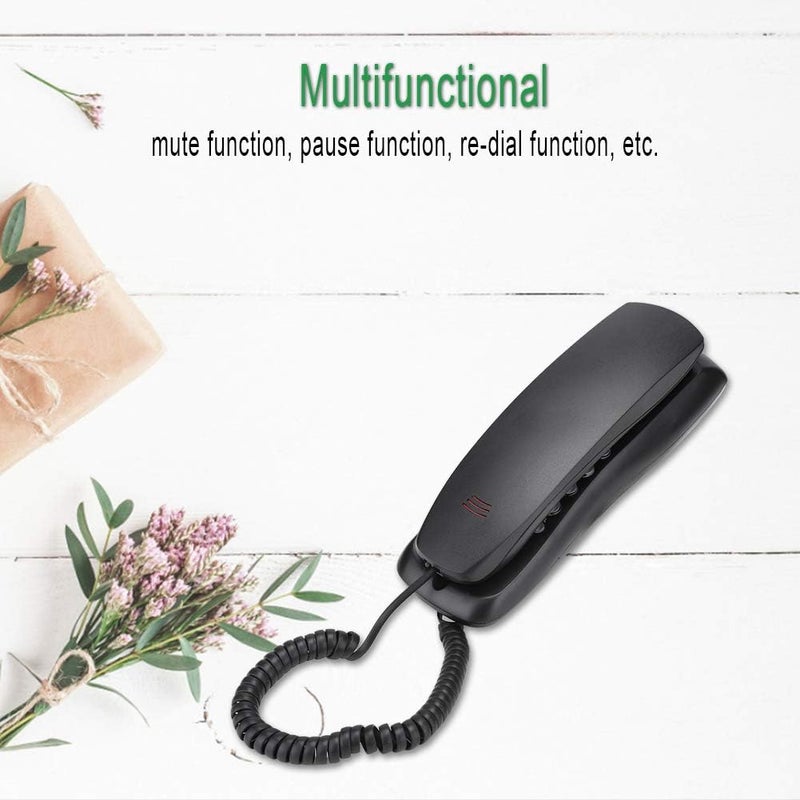 هاتف أرضي، وظيفة كتم الصوت والإيقاف المؤقت، هاتف سلكي أساسي باللغة الإنجليزية، يعمل بخط الهاتف، أسود، هاتف ثابت للمنزل والمكتب والفندق - Image 3