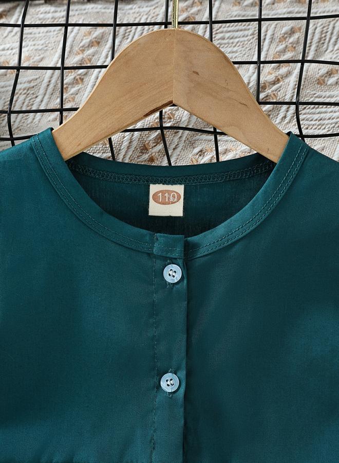 Take Two Girls Teal Buttoned Short Sleeve Dress - Image 3