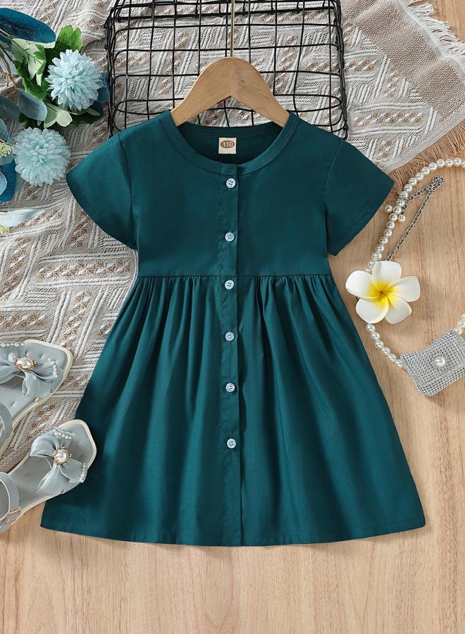 Take Two Girls Teal Buttoned Short Sleeve Dress - Image 1