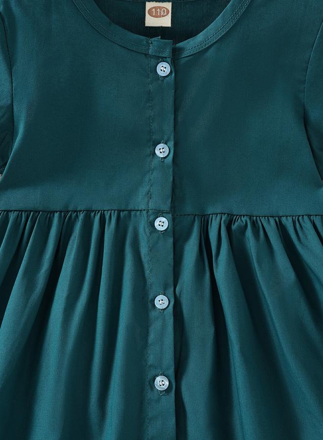 Take Two Girls Teal Buttoned Short Sleeve Dress - Image 5