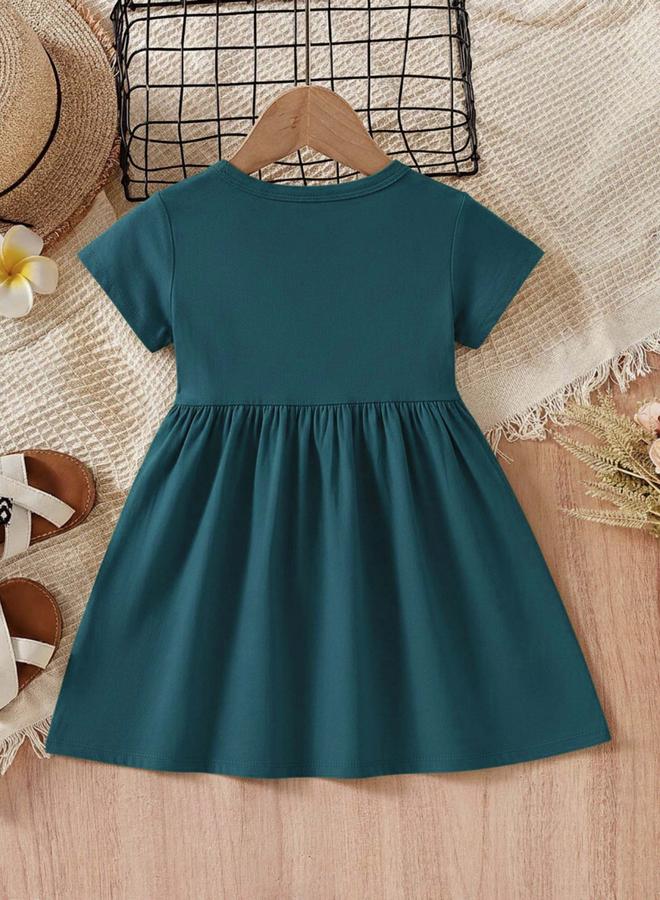 Take Two Girls Teal Buttoned Short Sleeve Dress - Image 2
