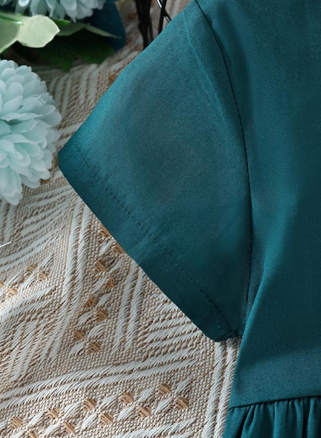 Take Two Girls Teal Buttoned Short Sleeve Dress - Image 4