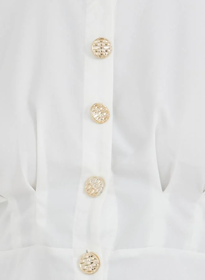 تايك تو قميص بياقة واقفة بأزرار أمامية بلون سادة