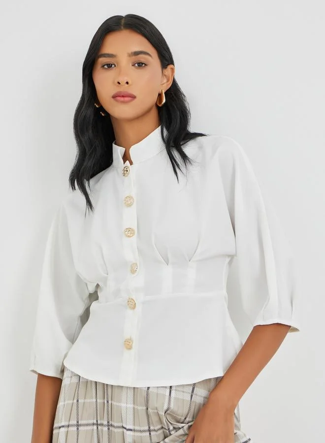 Take Two Take Two Solid Front Button Stand Collar Shirt