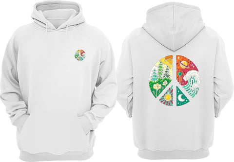 Unisex Peace Love Dope Design Front Back Printed Regular Fit White Sweatshirt