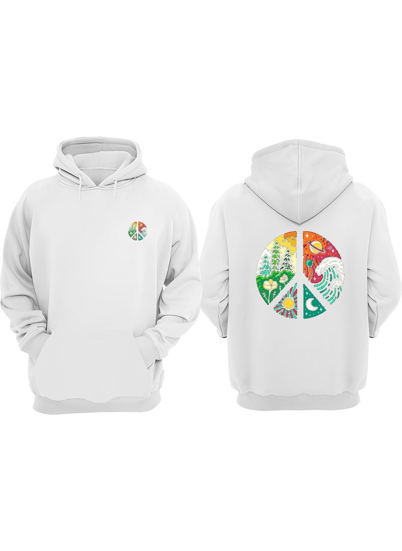 The Wert - Unisex Peace Love Dope Design Front Back Printed Regular Fit White Sweatshirt - Image 1