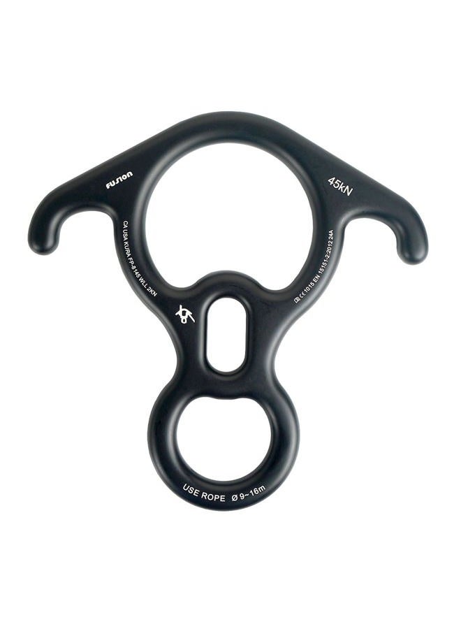 FUSION Climb Aluminum Terminal 8 Descender Black, Large Bent Ear Belaying and Rappelling Gear Belay Device, Perfect for Climbing, Ziplining and Rescue(FP-8145-BLK) - Image 1