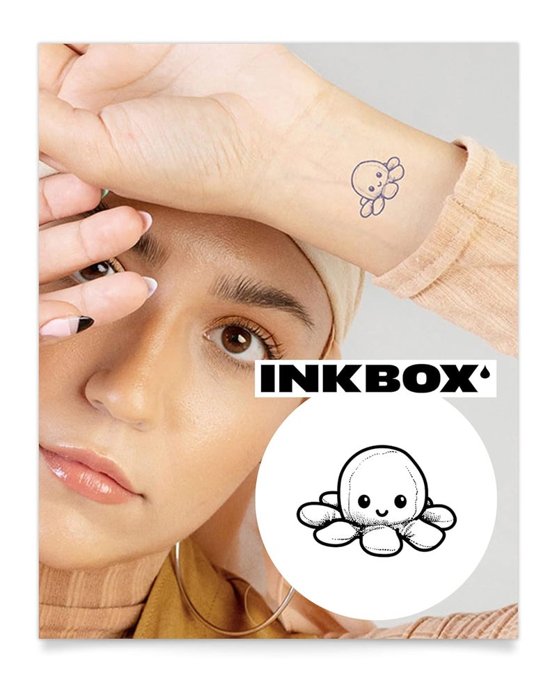 inkbox Inkbox Temporary Tattoos, Semi-Permanent Tattoo, One Premium Easy Long Lasting, Water-Resistant Temp Tattoo with For Now Ink - Lasts 1-2 Weeks, Happy Octy, 2 x 2 in 